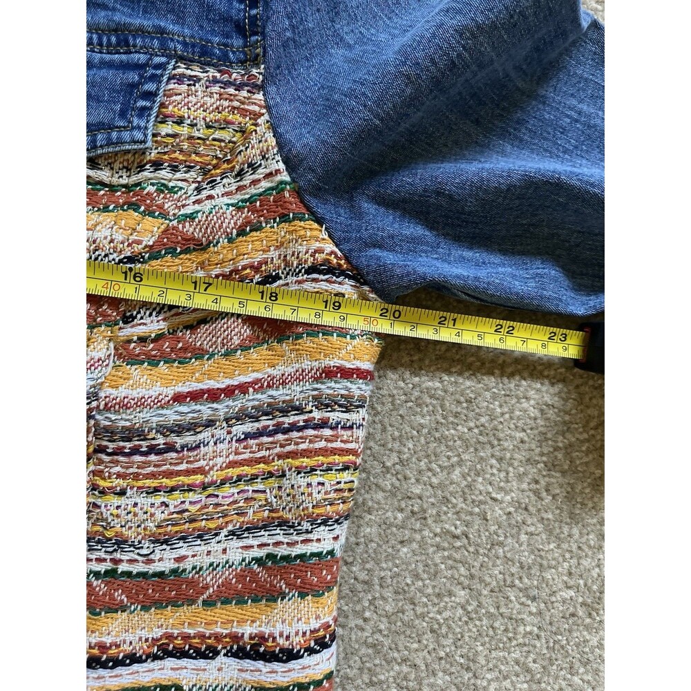 Chicos Woven Striped Mixed Media Denim Jacket Multi Color Trucker Blue Womens M - Picture 4 of 9